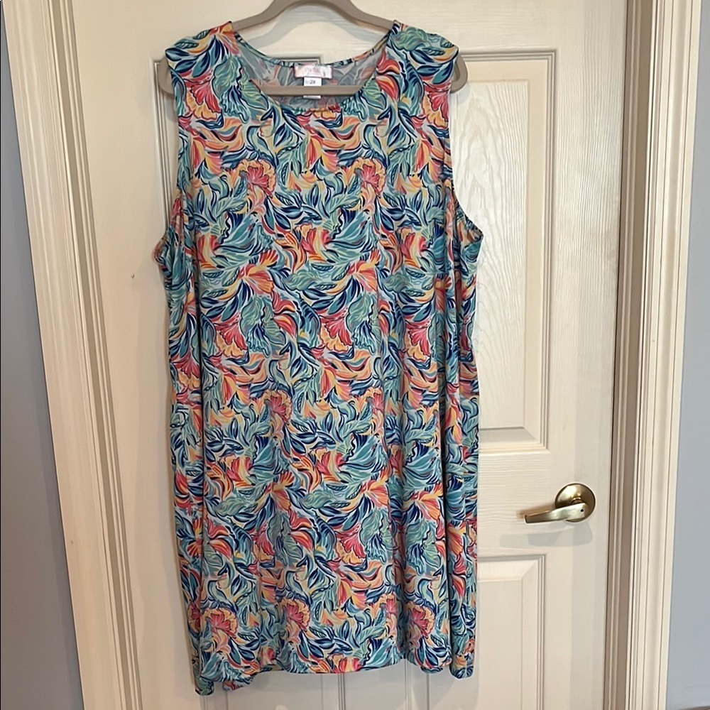 # Tropical print 2X Sleeveless Sundress